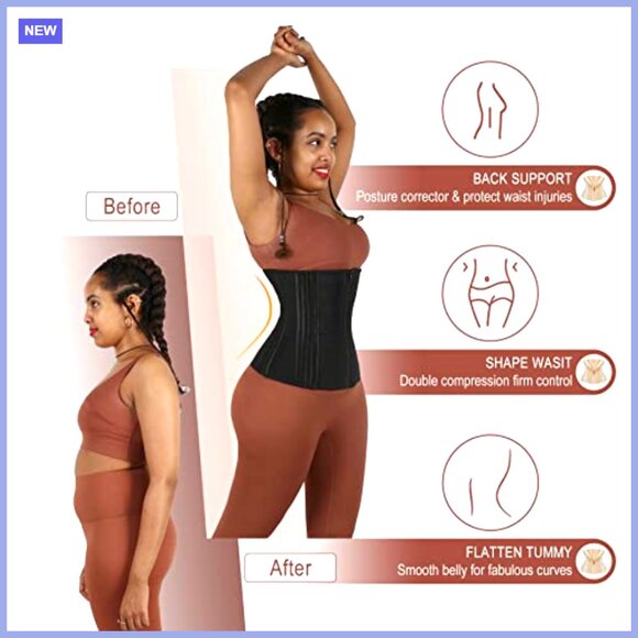 Short Torso Waist Trainer with 9 Steel Bones, 80% Neoprene + 20% Nylon - Picture 6 of 7